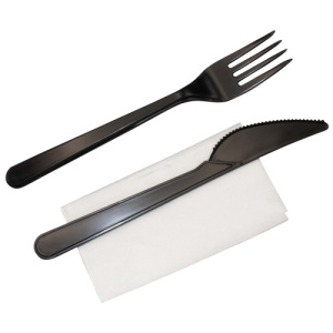 Набор столовых приборов 3 ЧЕРНЫЕ (вилка180Элит, нож 180Элит,салф 24*24) /200 шт/Прома
