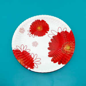 Тарелка картон с рисунком D=230 ламинат (кругл) Герберы (50шт*10 уп.) /500шт в кор./