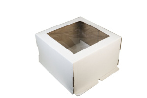 Короб картонный для Торта белый с окном квадратным Cube Box 200*200*220мм /50шт.