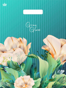 Пакет с выруб. руч. 31,5х43 (50) (Тико) Грэй Глосс Цветы /500/50 