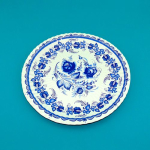 Тарелка картон с рисунком D=230 ламинат (кругл) Гжель (50шт*10 уп.) /500шт в кор./