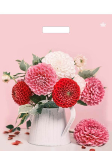 Пакет с выруб. руч. 38х45+6 (60) (Тико) ПВД ламинат Розовые георгины /500/50 