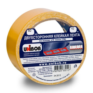 Клейкая лента двухсторонняя 38 х 10м тканевая основа  /48шт*кор/  UNIBOB К01453