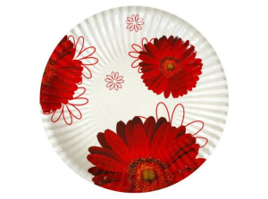 Тарелка картон с рисунком D=180 ламинат (кругл) Герберы (50шт*14 уп.) /700шт в кор./