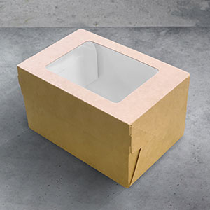 Коробка EC *1200* 150х100х85 КРАФТ для пирожных ( с окном ) /300шт/кор (19-6580)/