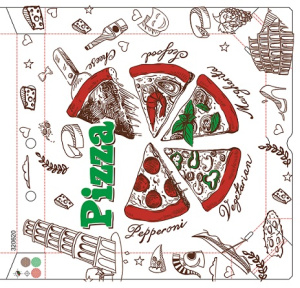 Коробка картон  Белая с печатью "Пицца" Ракушка 33*33*4,0 /100 шт./2741