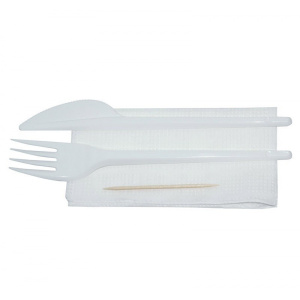 Набор столовых приборов 4 (вилка165, нож 165, зубочистка, салф 24*24) /30шт*уп/300шт*кор// ПОС45271