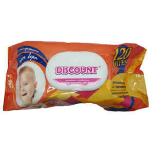 Влажные салфетки 120шт."Discount"  КЛАПАН /14 / для детей с экстрактом Алоэ вера 2/2/120-17