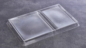 1ЕА Крышка прозрачная для контейнера 800DBмл Плоская 2-х секционная (50шт/300 шт*кор)/