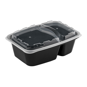 1268Ч 1000 мл Контейнер 2-х секцион/212x148/x70mm/прям.черный с прозрачной кр./ВЗЛП/150 шт*кор/