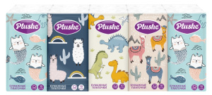 Платочки бумажные 2-х сл. PLUSHE  детский рисунок/белые/спайка/10шт/280шт/12936