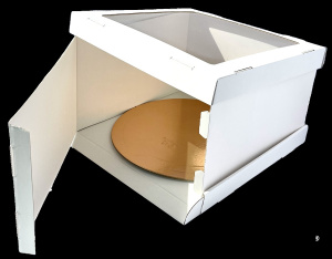 Короб картонный для Торта белый с окном квадратным STRONG (усиленный) 280*280*200мм /30шт.