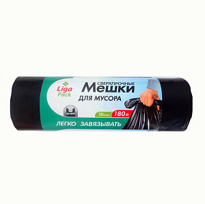 Мешок для мусора 180л. (45мкм) /90*130см "ЛИГА" с Ушками ПВД (10шт*10рул._кор) 10779/ 56
