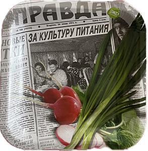 Тарелка картон цветная квадрат. 205мм Ностальгия (Газета) (50пач/10шт/500шт*кор)
