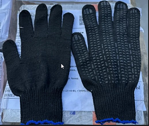 Перчатки ХБ / 6 нитные /10 класс/10пар/200 пар/ ПВХ Протэктор / ПЛОТНЫЕ Чёрные L (9) (синий манжет)