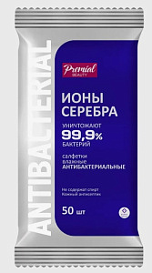 Влажные салфетки  50шт."PREMIAL" антибактериальные серебряная защита /10шт*кор