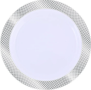 Тарелка D=230мм пластик Ромбики серебро (белая) (20пач/10шт/200шт)