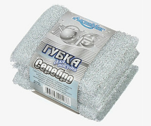 Губка кух. со стальной нитью "Серебро" /губка в сеточке/3 шт*пач/24 пач*уп/МГП-004